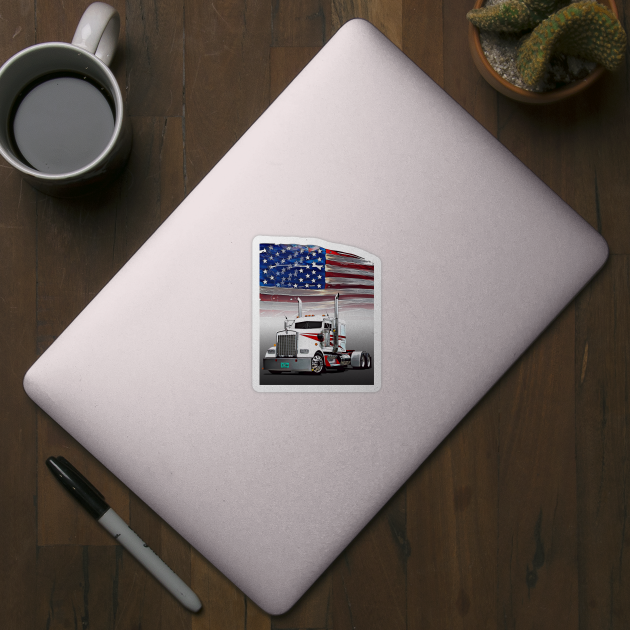 Kenworth Truck and The American Flag by Gas Autos T-Shirt by GasAut0s